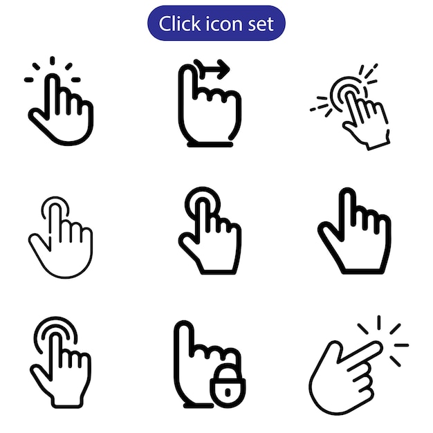 User interface vector art click icon set on white background