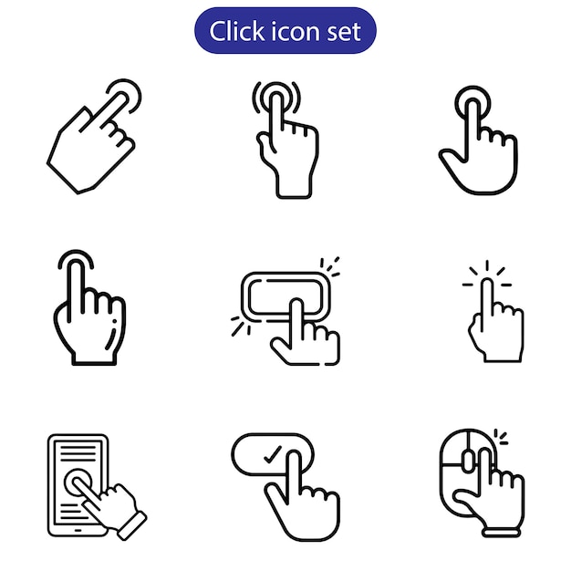 User interface vector art click icon set on white background