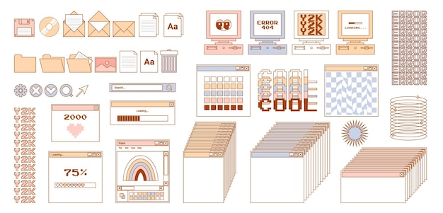 user interface y2k stickers retro icon browser buttons and more delicate pastels vector