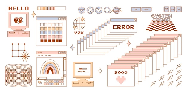 user interface y2k stickers retro icon browser buttons and more delicate pastels vector