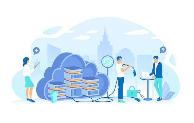 users work with a cloud service platform cloud computing web cloud technology data storage hosti