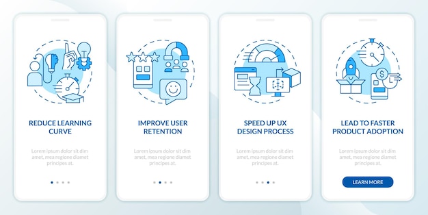 Using familiarity in web design blue onboarding mobile app screen