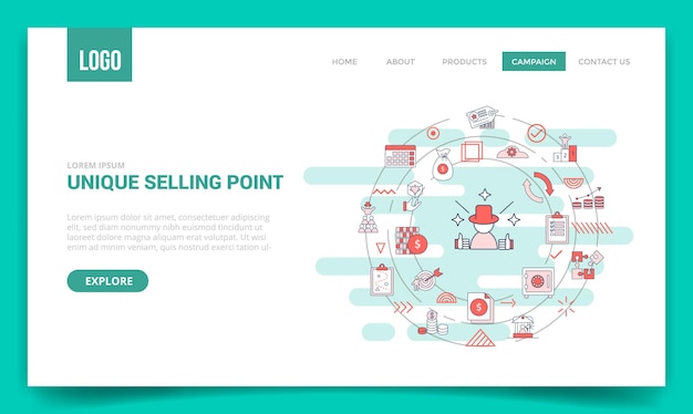 Usp unique selling point concept with circle icon for website template or landing page homepage