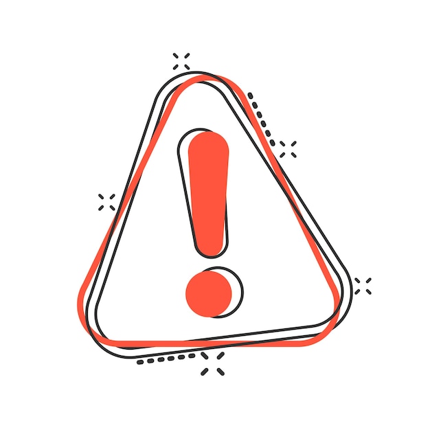 Utropstecken ikon i seriestil Fara alarm vektorillustration piktogram Varning risk affärskoncept splash-effekt