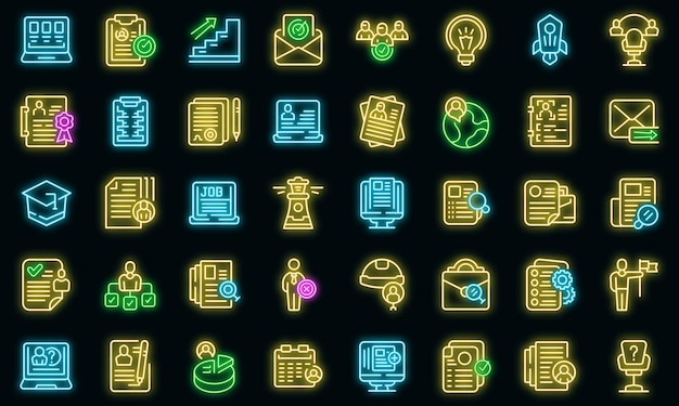Vacancy icons set outline vector. Job cv. Hiring portfolio