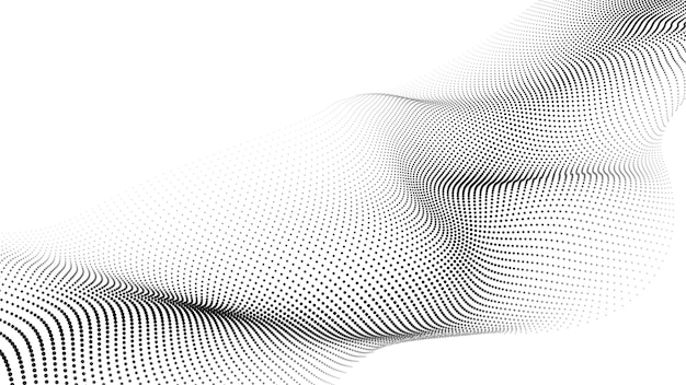 Våg av rörliga punkter Abstrakt vit bakgrund Vektor 3D-illustration