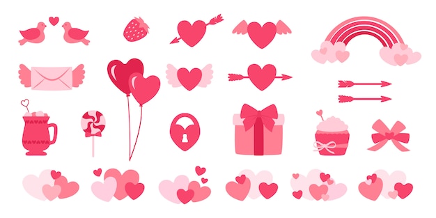 Valentine day design elements set flat cartoon