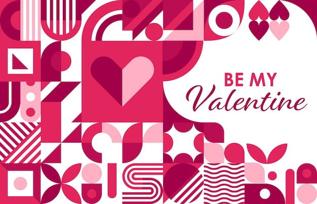 Valentine day greeting card pink geometric shapes