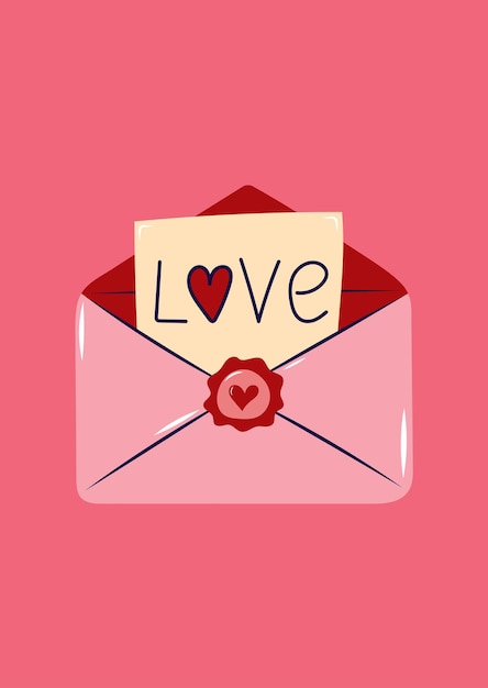 Valentines Day Card with Envelope and Note Simple cute greeting card Vector illustration