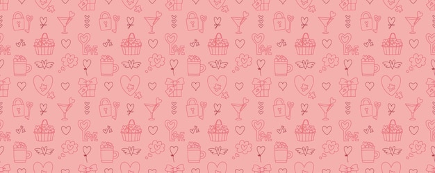 Valentines Day doodle style seamless pattern handdrawn love theme icons background Romantic mood