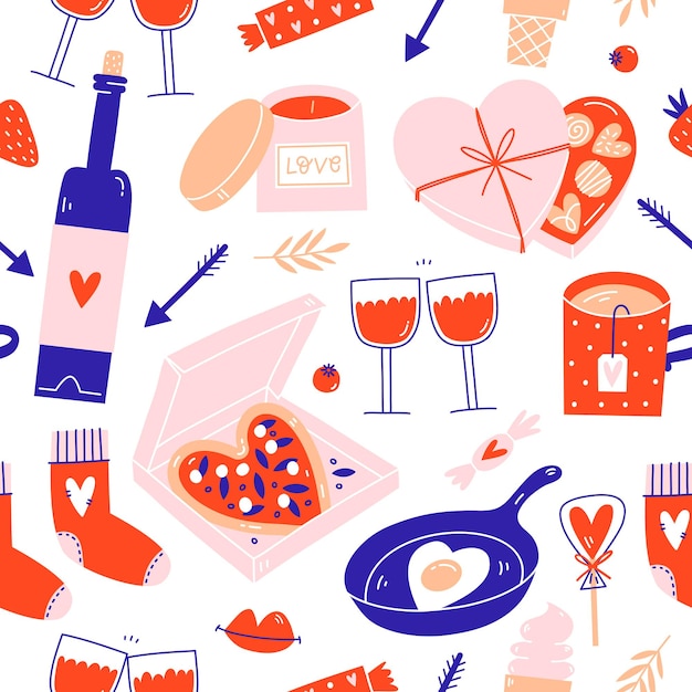 valentines day elements seamless pattern different romantic objects