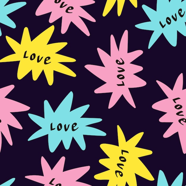 Valentines Day pattern with star with love quote illustration in doodle style