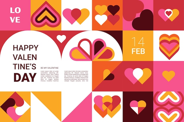 Valentines Day poster greeting card banner label sale promotion template cover in geometric st