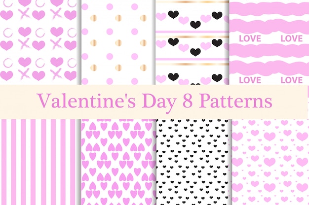 Valentines Day seamless pattern set. Hearts endless background, texture. Collection of paper. illustration.