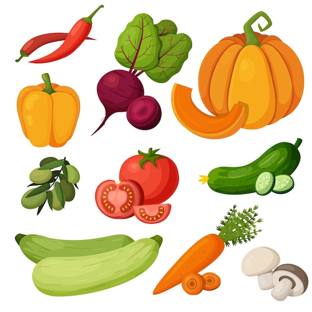 Variety of fresh vegetables displayed on a white background showcasing autumns harvest bounty