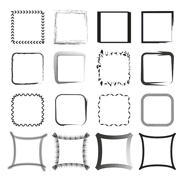 variety of square frames black and white different styles vector illustration