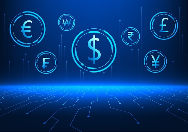 various foreign currency technology background with technology cycle It represents