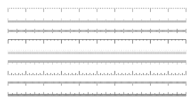 various measurement scales with divisions realistic scale for measuring length or height in