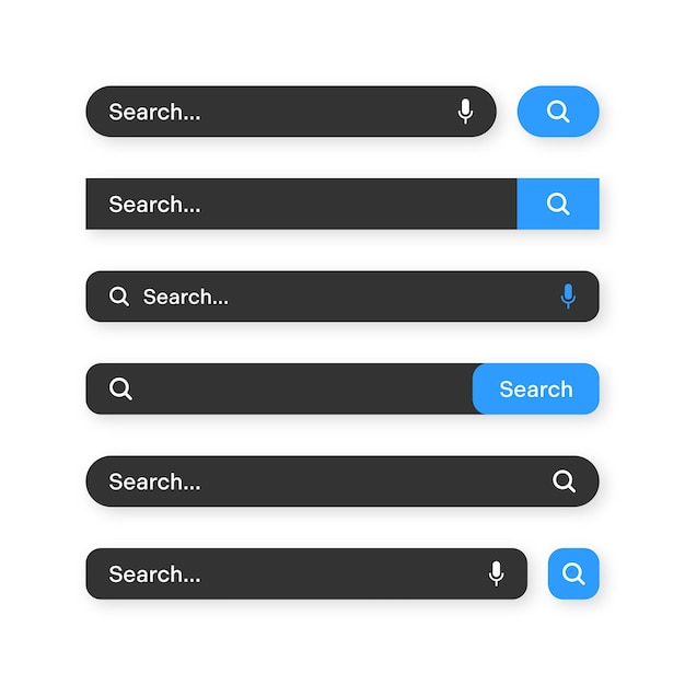 Various search bar templates dark mode internet browser engine with search box address bar and text