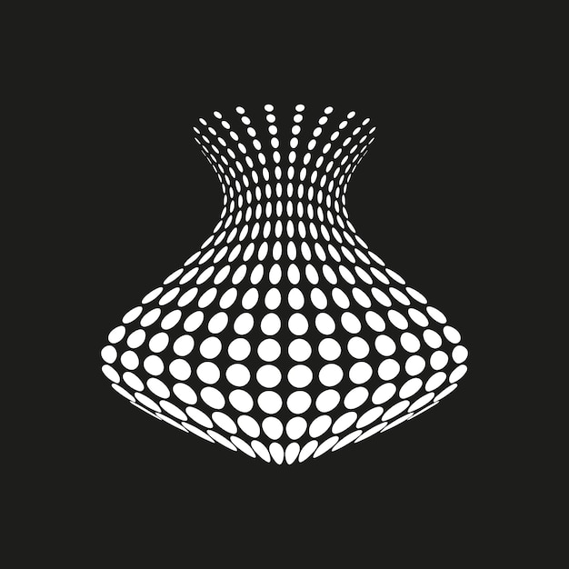 Vase shaped figure Dot structure illusion Curved vector form Black abstract object