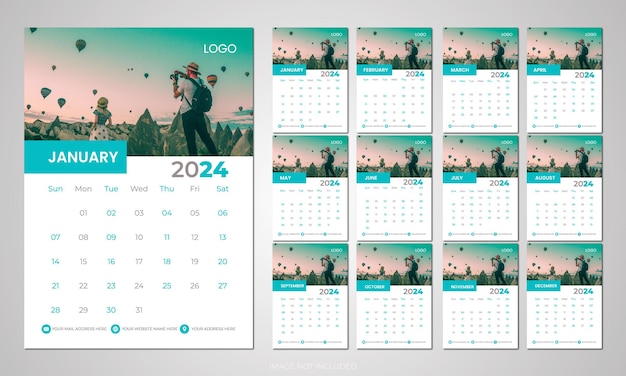 vector 2024 calendar design template editable vector with iridescent background