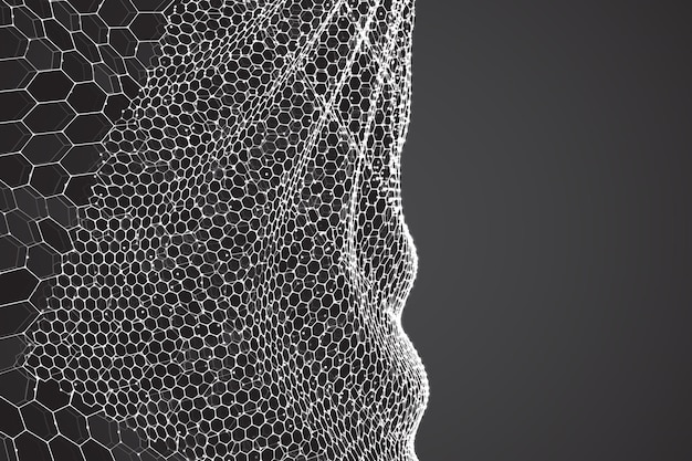 Vector 3d background wave of points geometric dance hexagonal futuristic mesh