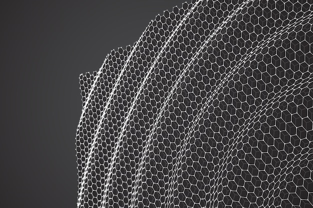 Vector 3d background wave of points geometric dance hexagonal futuristic mesh