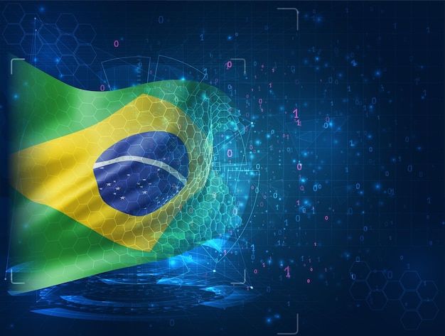 vector 3d flag on blue background with hud interfaces,  Brazil