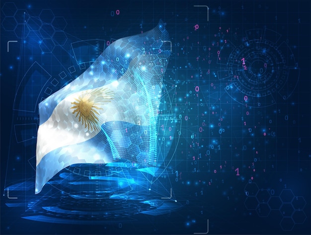 Vector 3d flag on blue background with hud interfaces