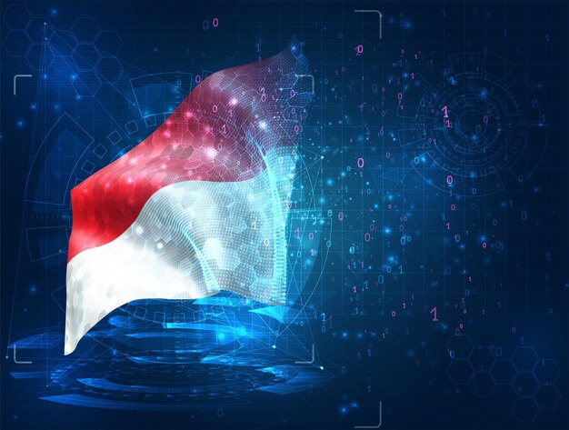 Vector 3d flag on blue background with hud interfaces