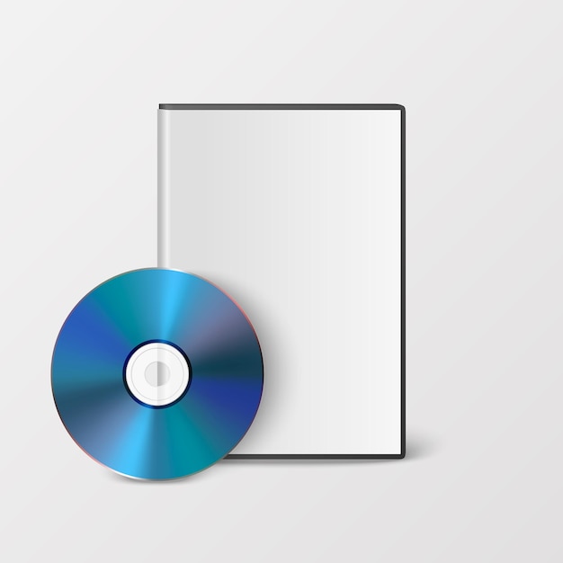 Vector 3d Realistic Blue CD DVD with Case Isolated on White CD Box Packaging Design Template for Mockup Compact Disk Icon Front View
