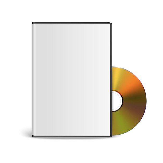 Vector 3d Realistic Golden CD DVD with Plastic Cover Envelope Case Isolated