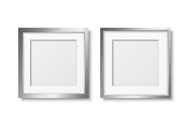 Vector 3d Realistic Gray Metal Color Decorative Vintage Frame Set Border Icon Closeup Isolated Steel Chrome SIlver Square Photo Frame Design Template for Picture Border Design