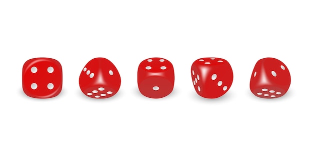 vector 3d realistic red game dice with white dots icon set closeup isolateddices round edges
