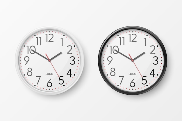 vector 3d realistic simple round white and black wall office clock