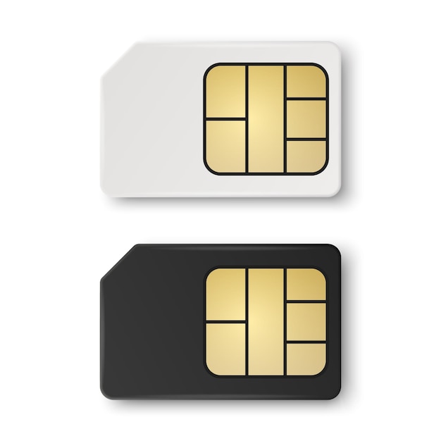 Vector 3d Realistic White and Black Plastic Sim Card Template Set Isolated Design Template of Sim Card for Mockup Branding Top View
