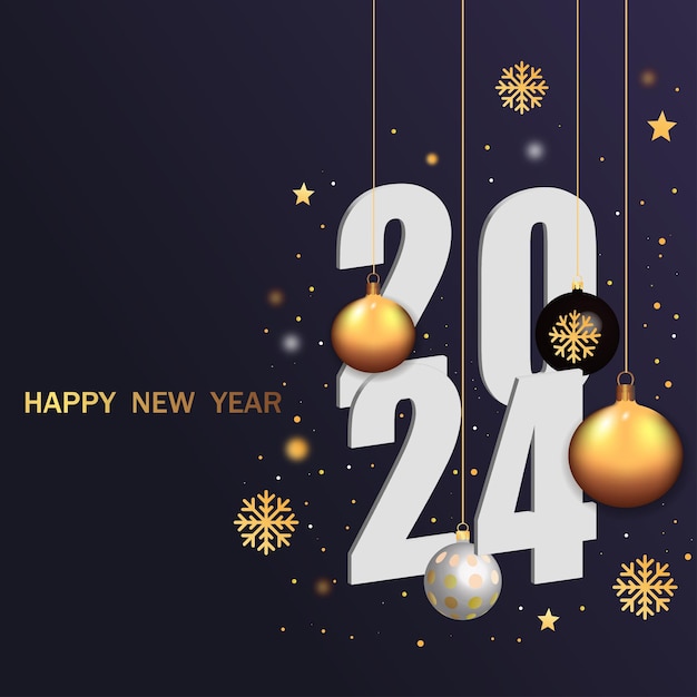 vector 3d style golden 2024 new year greeting card with christmas ball vector