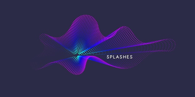 Vector abstract background with dynamic waves, line and particles.