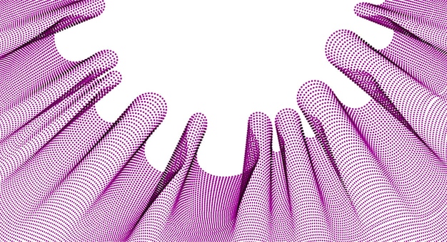 Vector abstract background with wave of flowing particles frame, smooth curve shape lines, particle array flow. 3d shape dots blended mesh, future technology useful border.