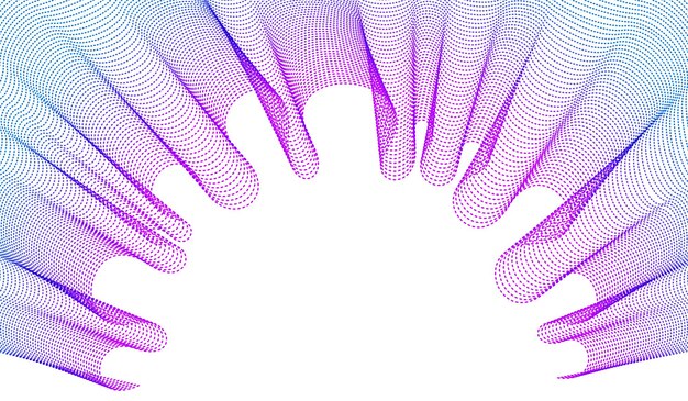 Vector abstract background with wave of flowing particles frame, smooth curve shape lines, particle array flow. 3d shape dots blended mesh, future technology useful border.