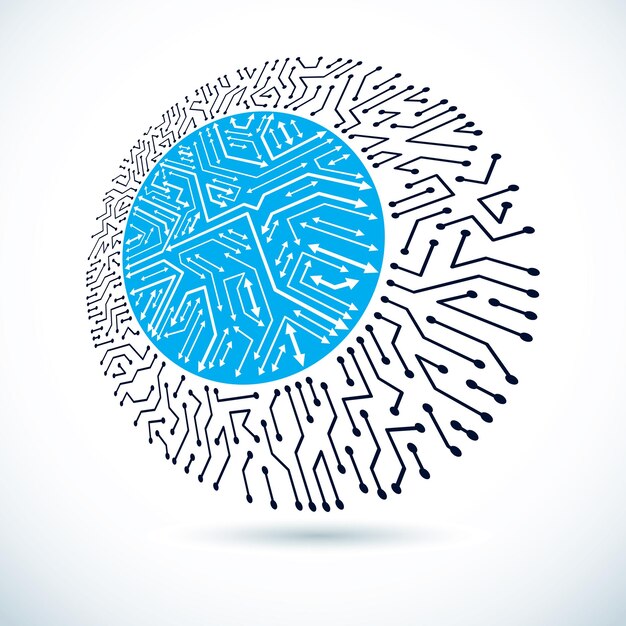 vector abstract computer circuit board illustration, circular technology element with connections. electronics theme web design.