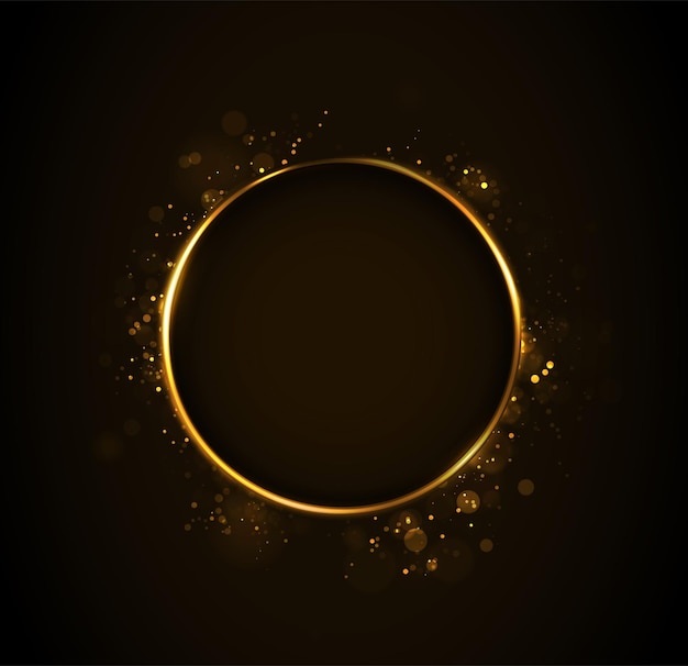 vector abstract glowing gold circle with sparkles abstract round golden light frame on dark backgr