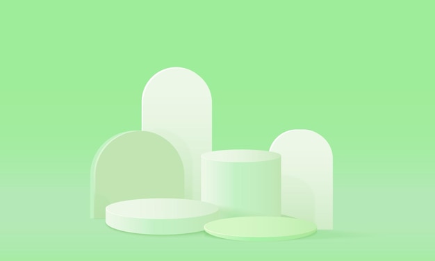 Vector abstract minimal green 3d room with realistic green and white cylinder pedestal podium