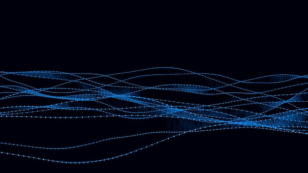 Vector abstract moving DNA wave with dots and lines Concept network connection system data Music sound background Genetic biotechnology and artificial intelligence