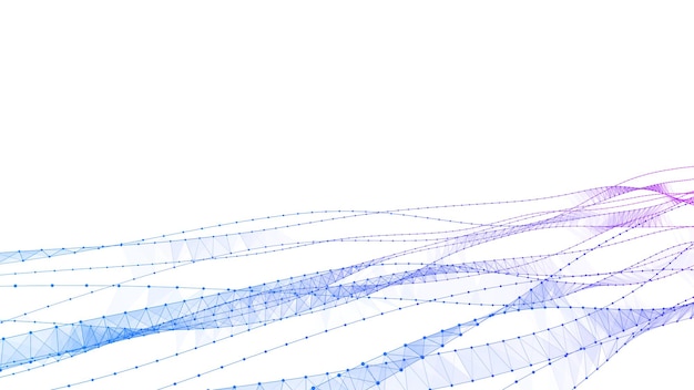Vector abstract moving DNA wave with white dots and lines Concept network connection system data Music sound background Genetic biotechnology and artificial intelligence