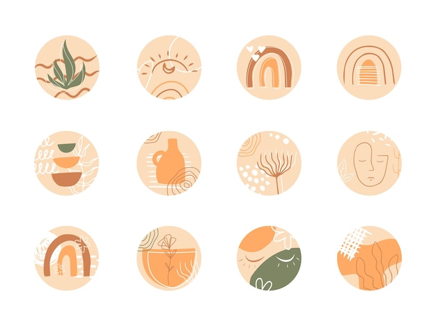 Vector abstract organic story set cover templates. Botanical illustration in earth tone colors.
