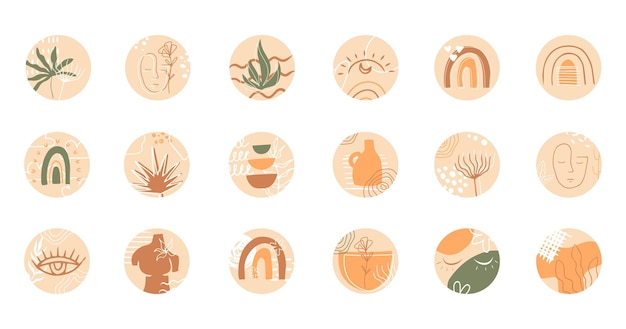 Vector abstract organic story set cover templates. Botanical illustration in earth tone colors.
