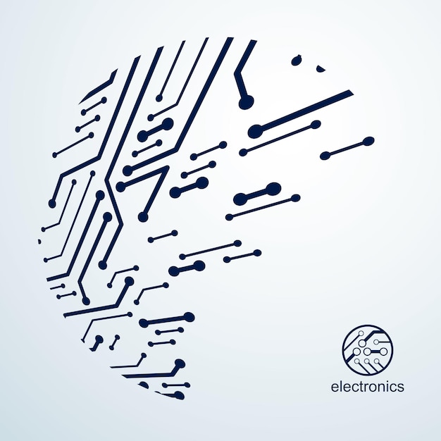 Vector abstract technology illustration with circuit board. High tech digital scheme of electronic device. Technology microchip abstract background