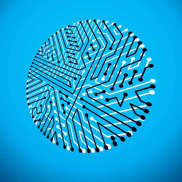 Vector abstract technology illustration with circular circuit board. High tech digital scheme of electronic device.
