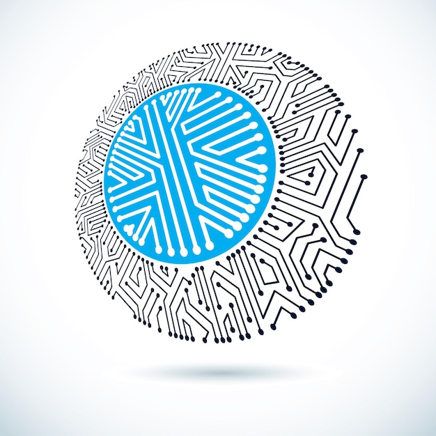 Vector abstract technology illustration with circular circuit board. High tech digital scheme of electronic device.